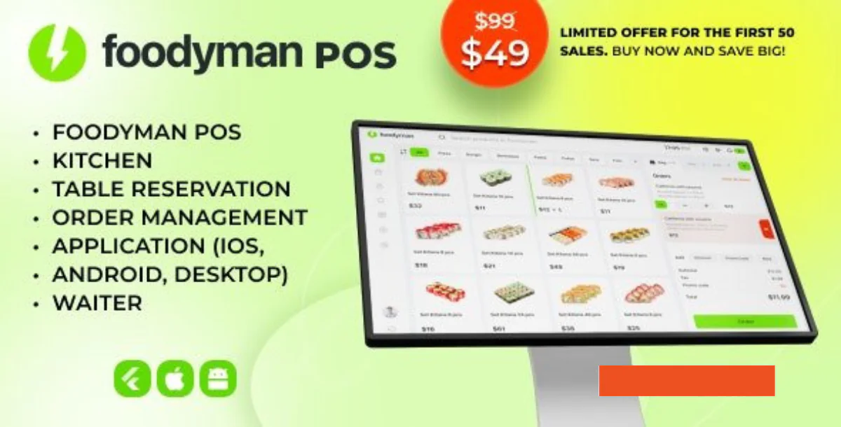 Foodyman POS v1.0 - A single restaurant POS Kitchen Table Reservation + Waiter Application